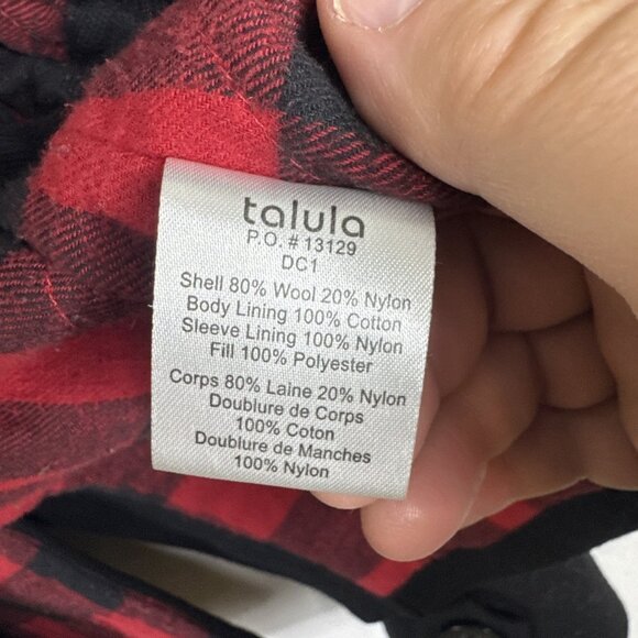 Talula Wool Blend Jacket Women’s M Black Utility Coat Buffalo Plaid Lining - Picture 5 of 8